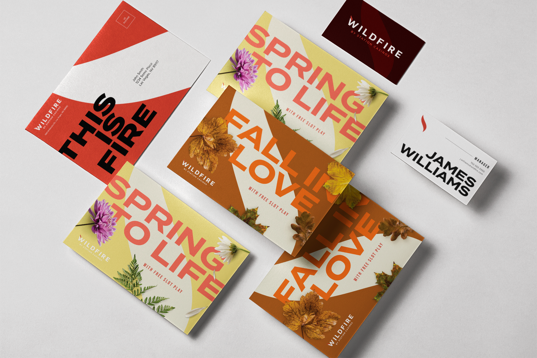 Wildfire by Stations casino spring mailer designs